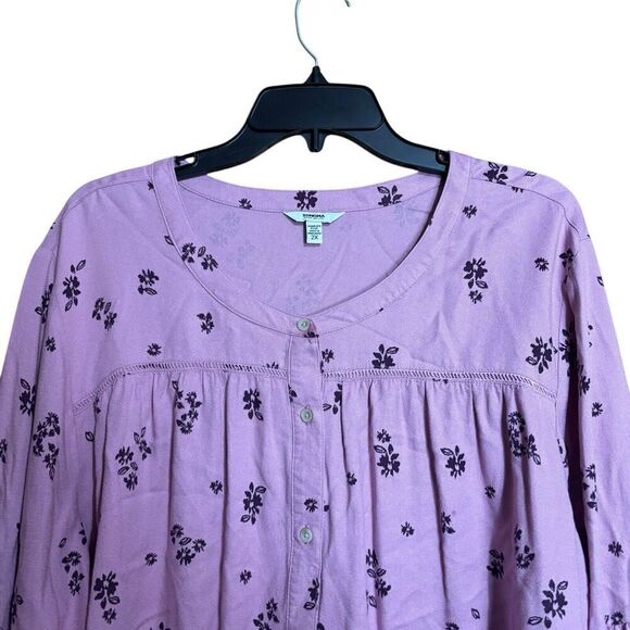 Sonoma Top Womens 2X Multicolor Floral Button Up Rayon Long Sleeve Blouse - Picture 2 of 9